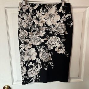 WHBM black and neutral floral midi pencil skirt size 0​